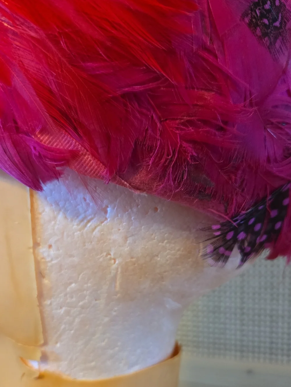 Vintage Feathered Hat Wool- Hot Pink Mid Century Unique